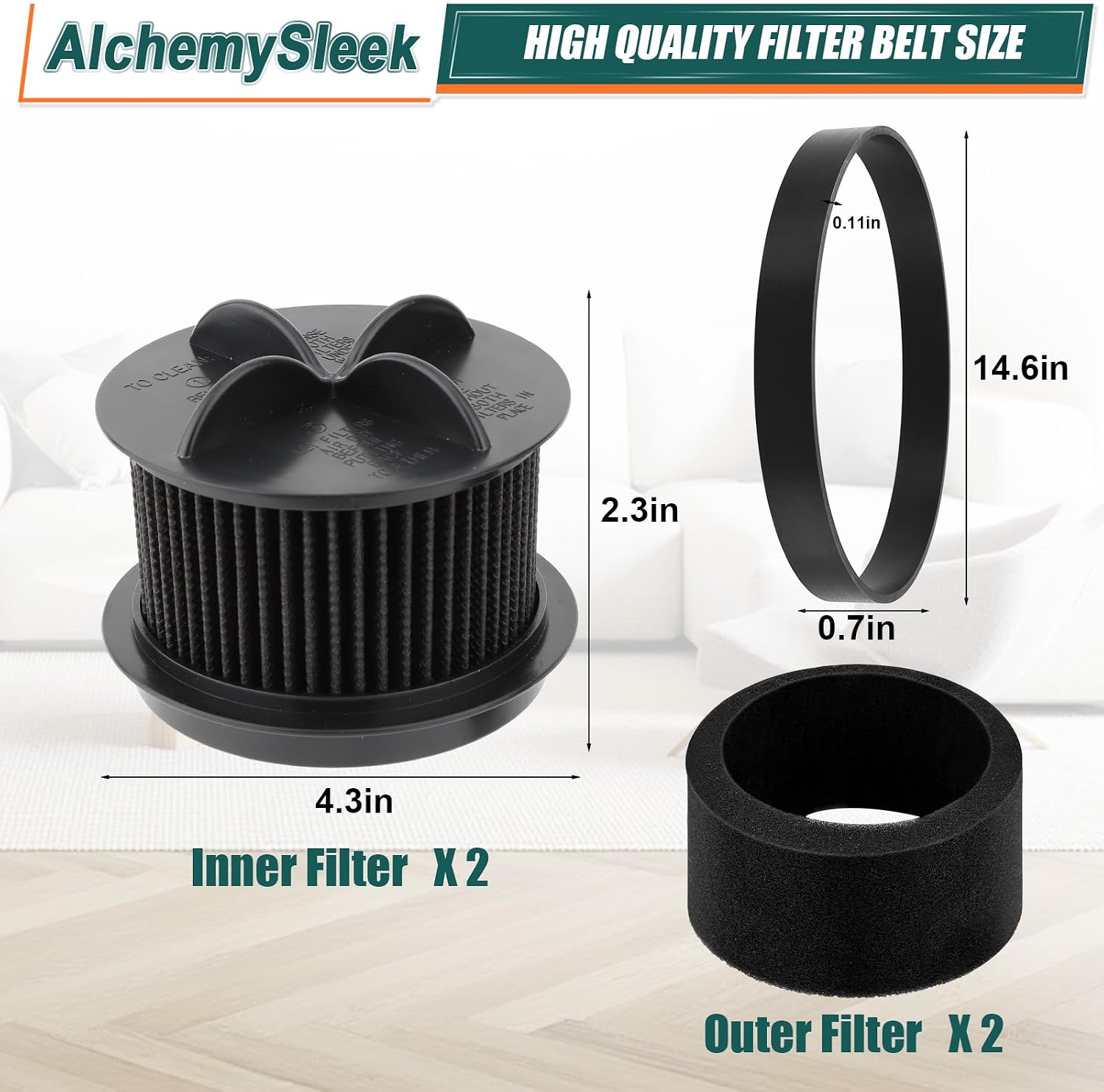 Style 10 Belt and Filters for Bissell Cleanview Powerforce Bagless Filter Style 9, Style 12, 6594 6596 6582 6583 6579 Vacuum filter replacement Cleaner, 2 Pack Outer Foam & Inner Filters & Belts Parts