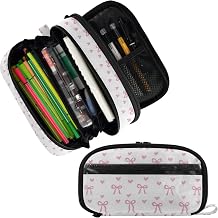 Wusikd Pink Bows Hearts Ribbons Pencil Case Organizer Big Capacity Pencil Pouch Stationery Makeup With Zipper School Supplies Pencil Bag For Girls Boys Office