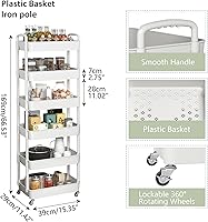 Vista 4 de Sywhitta - Carrito rodante de utilidad de plástico de 6 niveles con asa, carrito de almacenamiento multifuncional para oficina, sala de estar