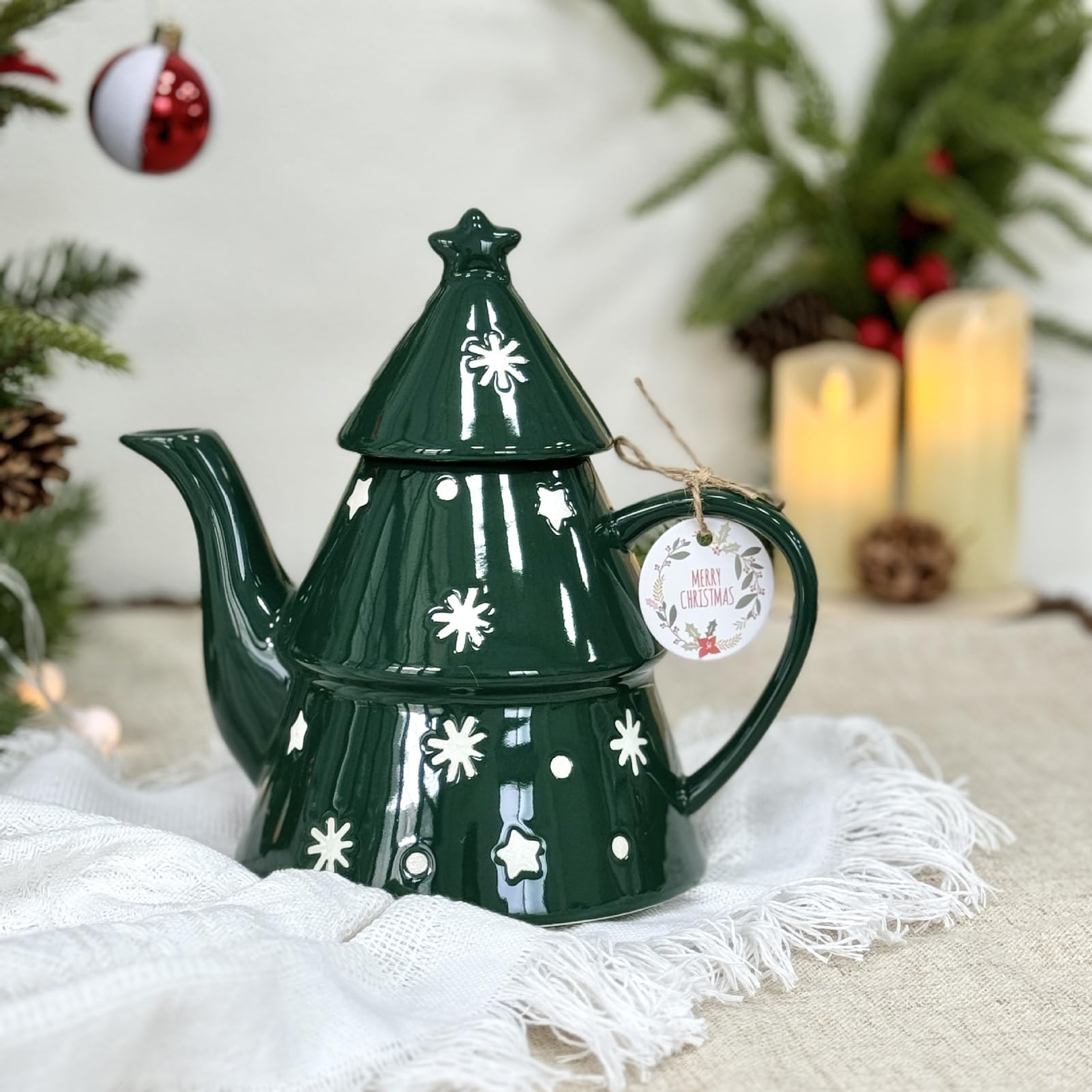 Teekanne Weihnachten, Porzellan Weihnachtsdekorationen, Keramik Weihnachtskanne Kaffee Tee, 820 Ml Süße Weihnachten Kaffeetasse, Kaffeekanne Mit Weihnachtsbaum Perfekt Für Tee Und Kaffee (A)