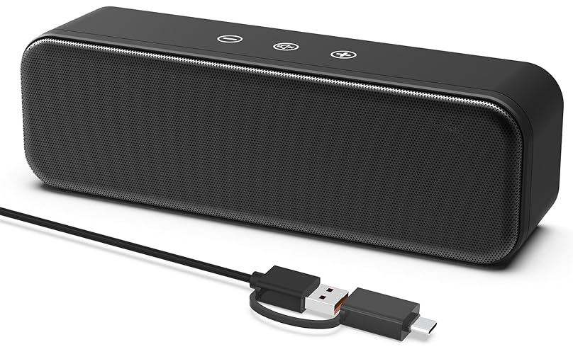 Computer Speakers for Desktop PC Laptop, Wired, USB Plug-in, External Speakers for Monitor, Small Computer Sound bar for PC, Loud Speaker with Deep Bass, Touch Control, Built-in USB-C to USB Adapter