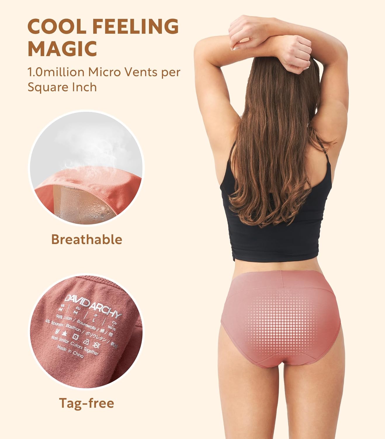 DAVID ARCHY Cotton High Waisted Underwear for Women Tummy Control Panties Full Coverage Briefs 4 Pack Regular & Plus Size - Image 3