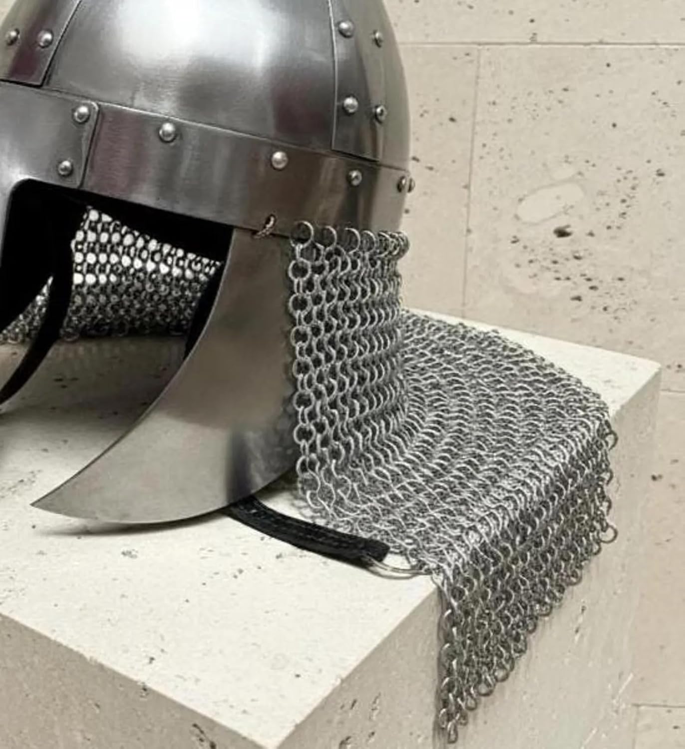 Medieval Steel Wearable Viking Helmet with Chainmail Coif | Full Face Handmade Armor Helmet for Costume, LARP, Cosplay & Display | Adult Size 24–25 Inch Circumference