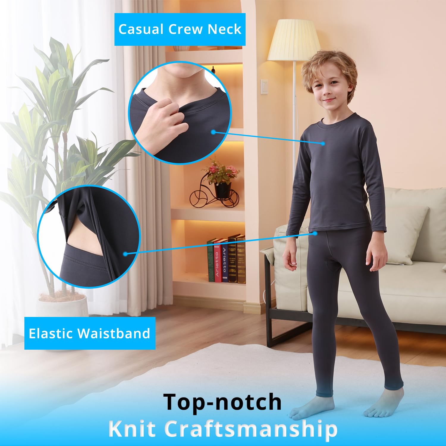 PISIQI Conjunto de ropa interior térmica para niños con forro polar para niños, ultra suave, capa base superior, inferior, conjunto cálido para esquí