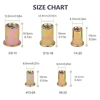 Vista 2 de Kit surtido de 100 tuercas remachables de 3/8"-16 de acero al carbono, tuerca de remache UNC, con cabeza plana, inserto roscado, variedad de tuercas