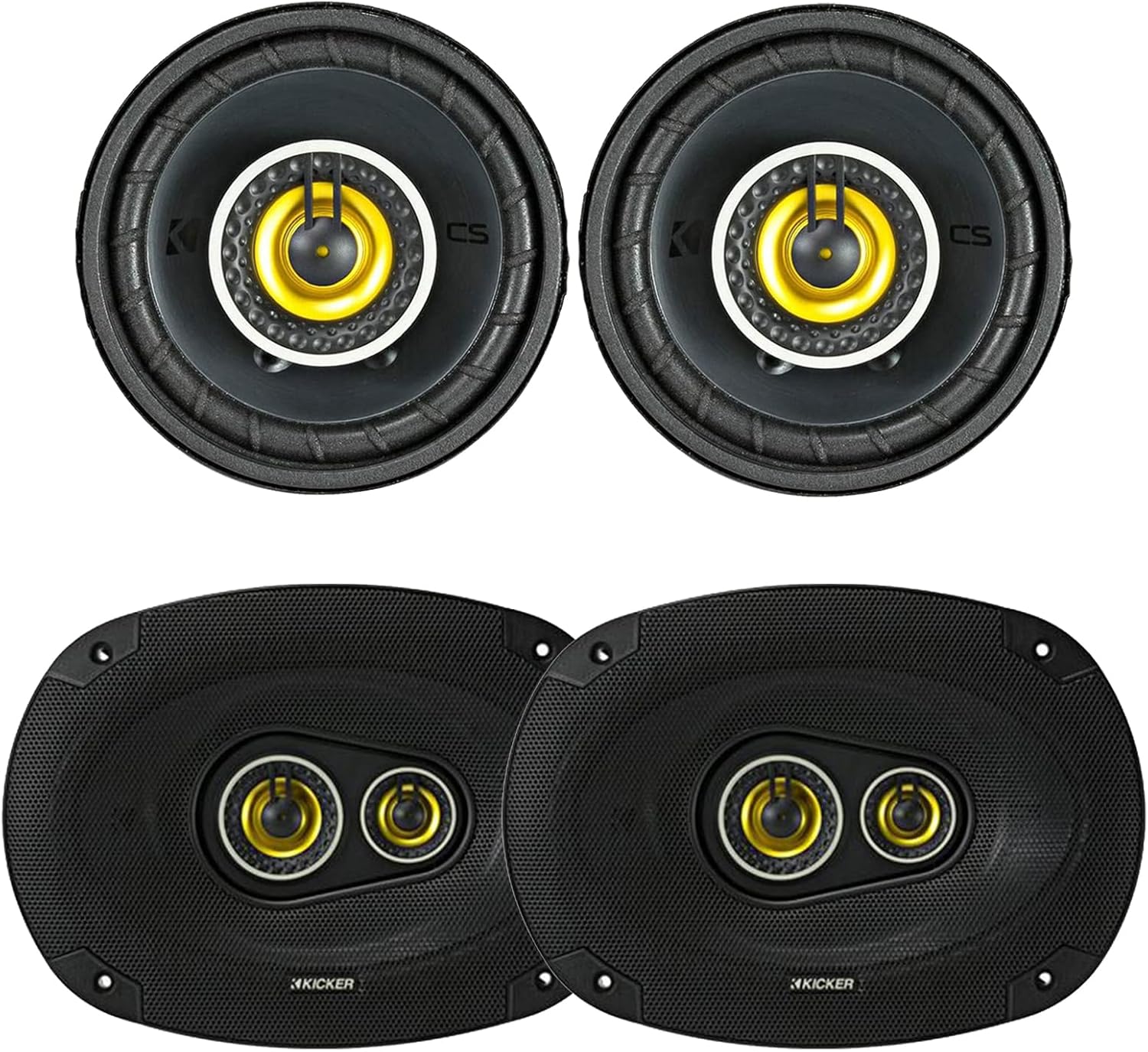 KICKER 3.5" 90 Watt Max Power 4 Ohm 2-Way Car Audio Coaxial Speakers (Pair) and 6x9 450 Watt Peak Power 3-Way Vehicle Audio Speakers (Pair)