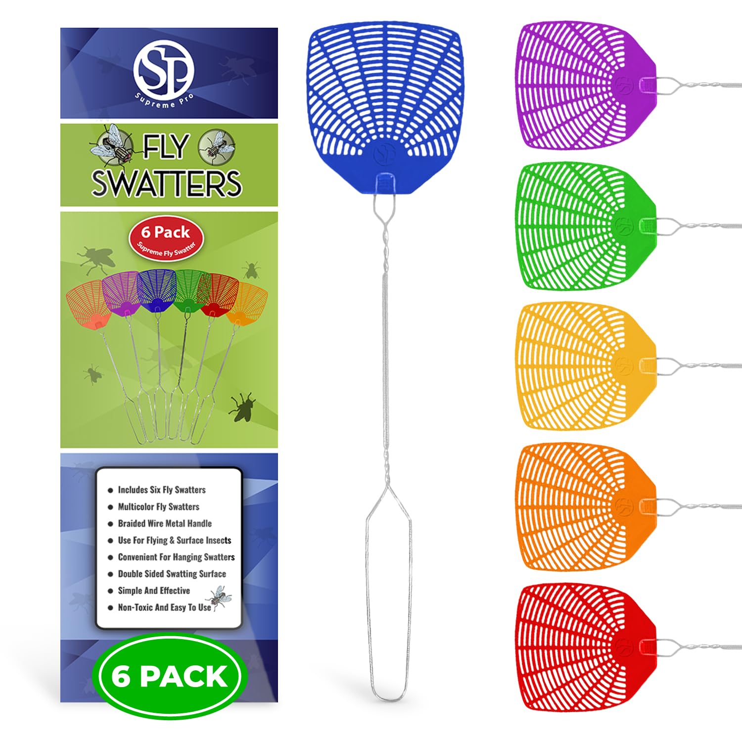 Supreme 6-Pack Fly Swatters - Bug Control -2