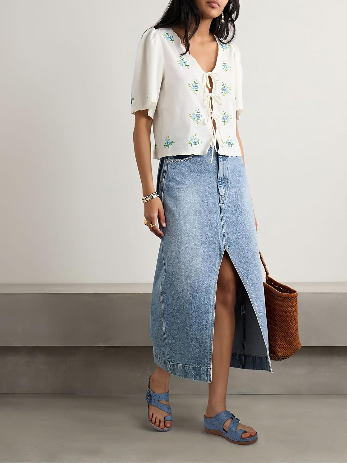 SHIBEVER Wedge Sandals for Women Dressy: Comfortable Sandals for Women - Summer Casual Walking Slip On Wedges Light Blue Size 6 - Image 2