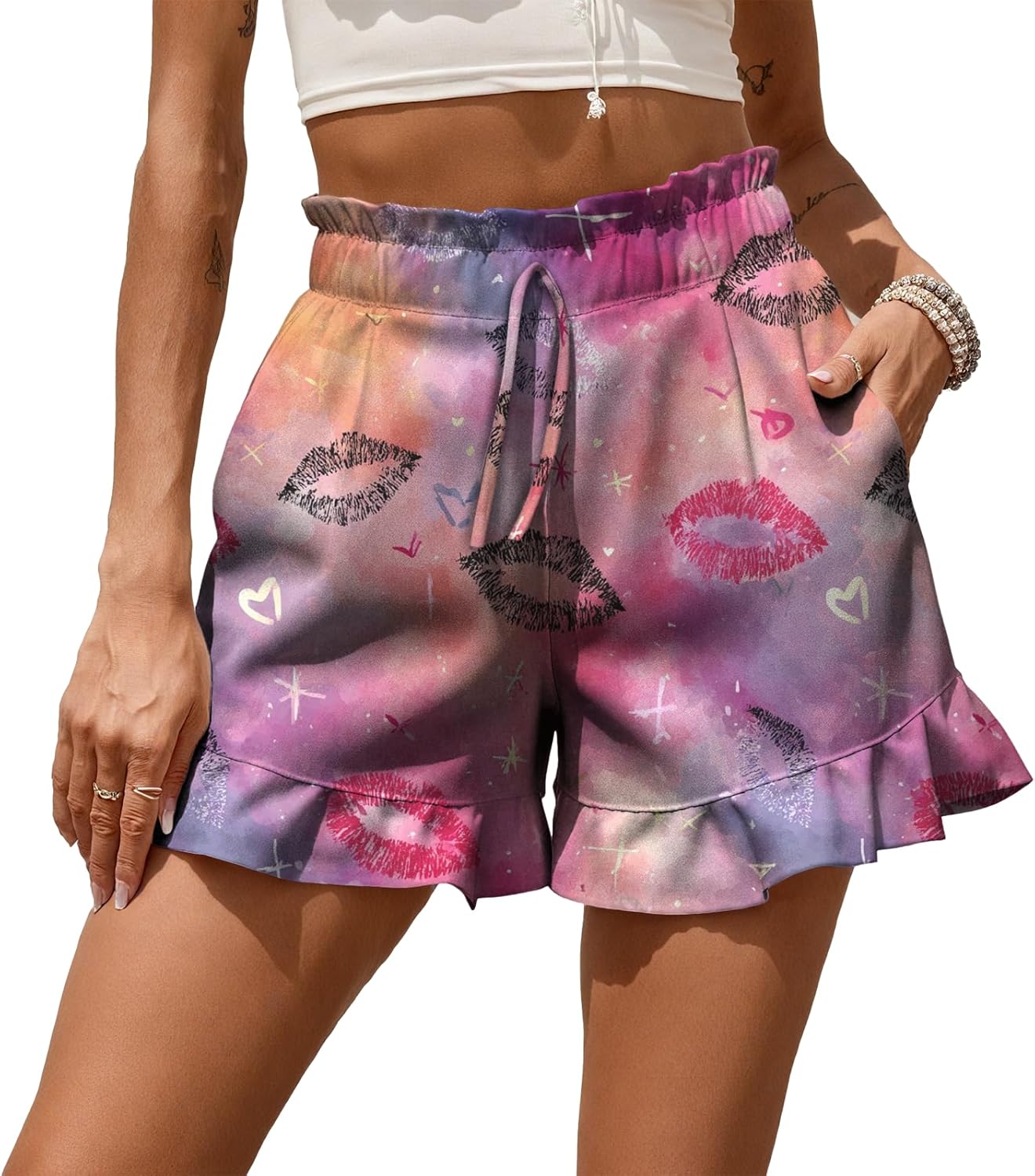 Women Summer Shorts with Pocket Boho Trendy Breathable Loose Shorts for Women Fashion Hawaii Vacation Beach Wear