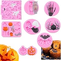 Vista 1 de Moldes para fondant de Halloween, 8 piezas de molde de silicona para Halloween, rosa Halloween Moldes de silicona, antiadherente fondant Molds