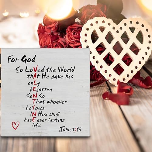 Miniatura 4 de Decoración cristiana de San Valentín, rústico Juan 316, versículo bíblico, escrituras, letrero de madera, estante de mesa, decoración de escritorio,