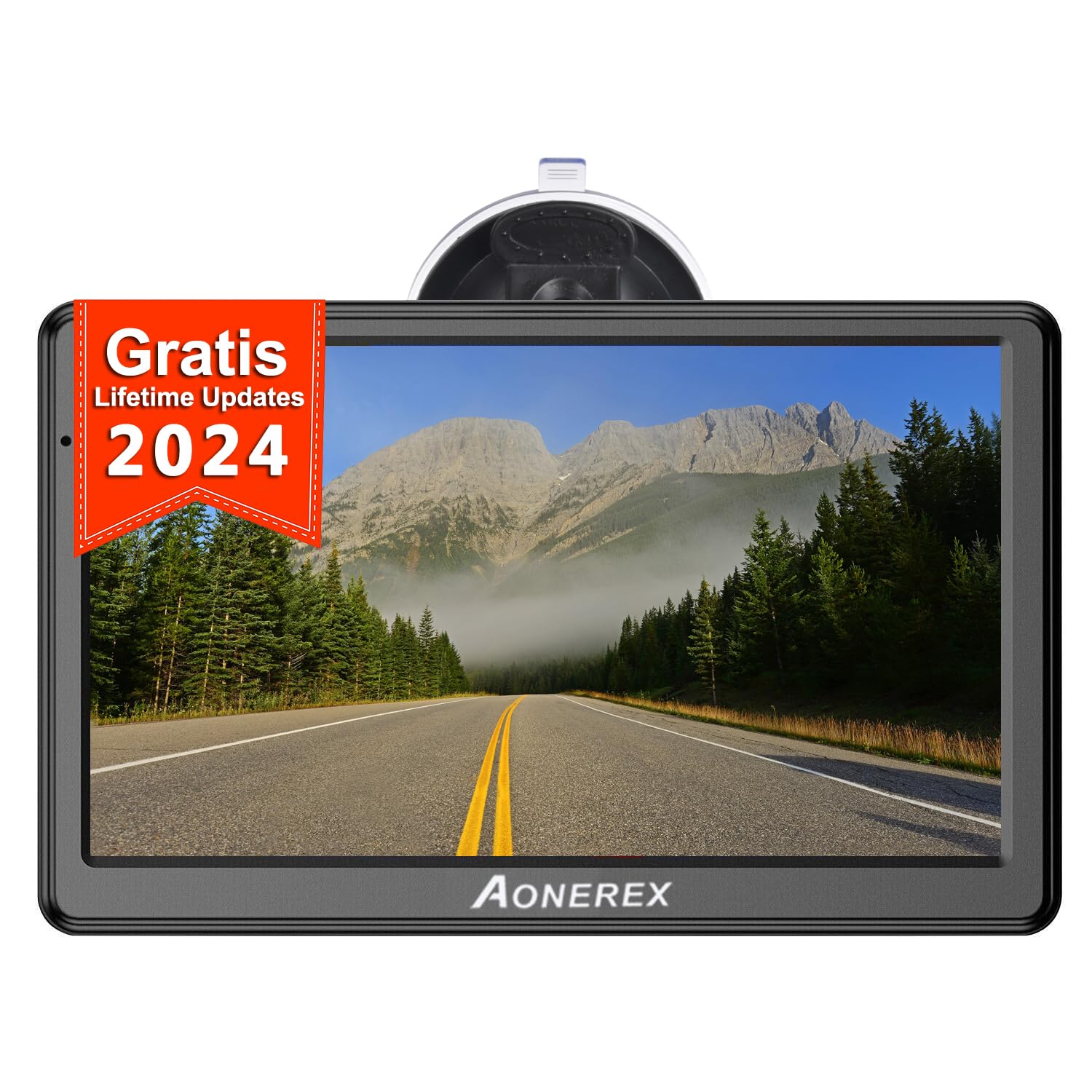 Aonerex Sat Nav 7 Inch Touch Screen with 2024 UK EU Maps (FREE Lifetime Updates), Speed Cam Alerts, Lane Assist, 16GB Memory, POI Search, GPS Navigation for Car, Truck, HGV, Motorhome