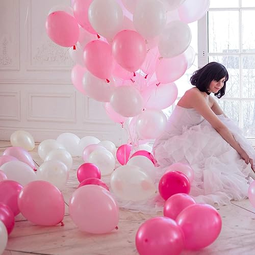 Miniatura 6 de Whaline Kit de arco de guirnalda de globos de color rosa y blanco, 120 globos de látex de confeti rosa intenso, globos de látex con confeti dorado