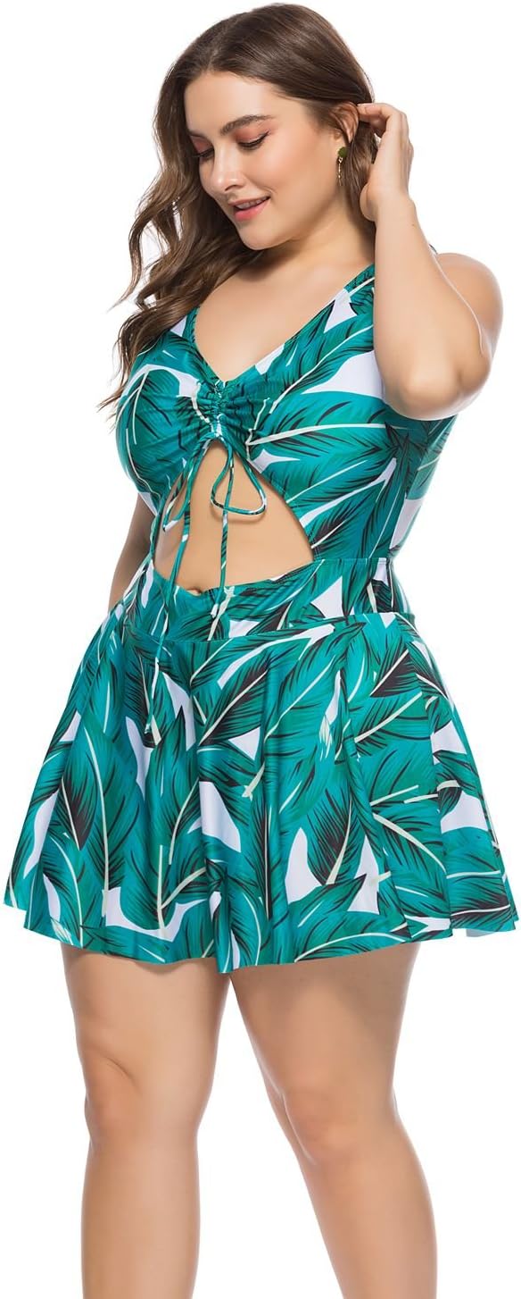 Wellwits Women's Plus Size Cutout Swim Dress Swimsuit