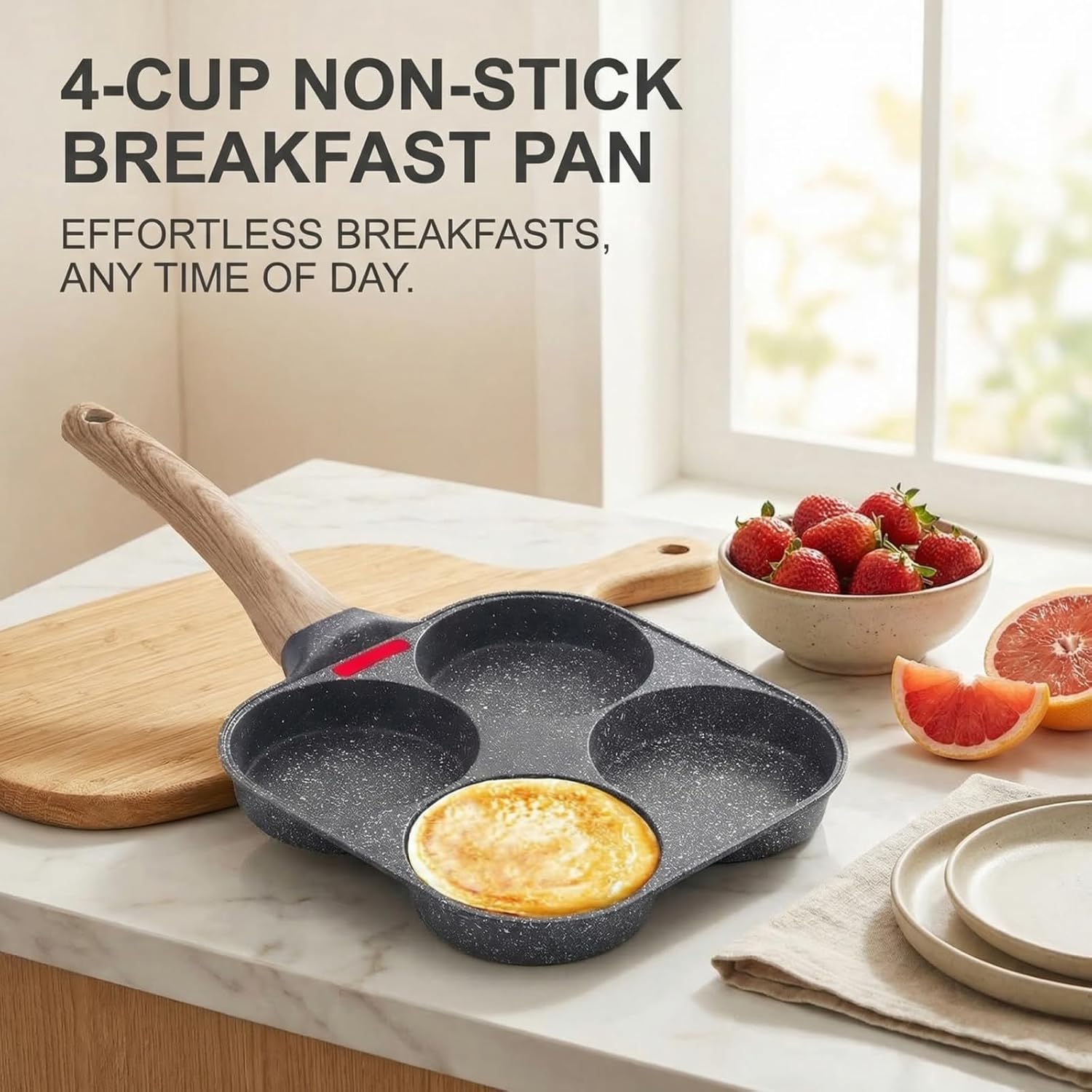 2 Pack Aluminum Divided Nonstick Egg Frying Pan, Cookware for Breakfast Burgers, Versatile 4 Cup Egg Frying Pan for Gas Stoves, Includes Silicone Spatulas
