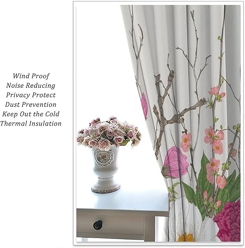 Miniatura 156 de Retro 70s Floral Blackout Window Curtains, Watercolor Flower Plant Rustic Modern Style Pattern Window Drapes, for Bedroom Living Room 42x45in 2