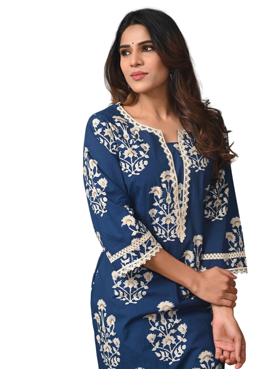rimeline Women’s Cotton Printed Kurta with Lace Yoke Detail | Elegant Straight Fit Ethnic Wear for Office, Casual & Daily Styling-picture-46