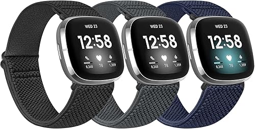 Miniatura 1 de Paquete de 3 correas elásticas de nailon compatibles con Fitbit Versa 4Versa 3Sense 2Sense, suave, ajustable, transpirable, correas de repuesto