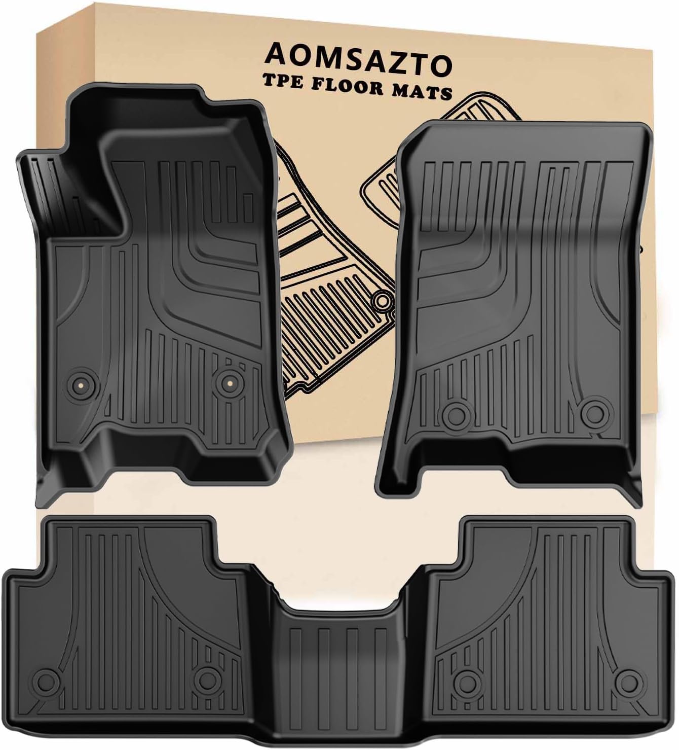 AOMSAZTO Floor Mats for 2023 2024 Chevy Colorado Crew Cab/GMC Canyon - Heavy Duty TPE All Weather Protection Car Mats, 1st & 2nd Row Full Set Rubber Floor Liners, Anti Skid Car Accessories, Black Floor Mats for Colorado 2023 2024 Crew Cab