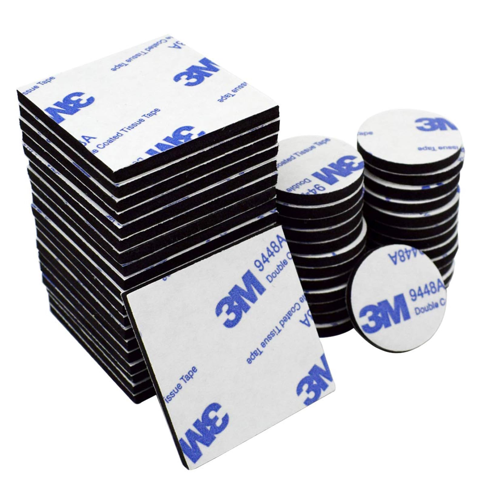 Double Sided Sticky Pads Black, 100 Pcs Adhesive Foam Pads Mounting Pads, Squares and Round