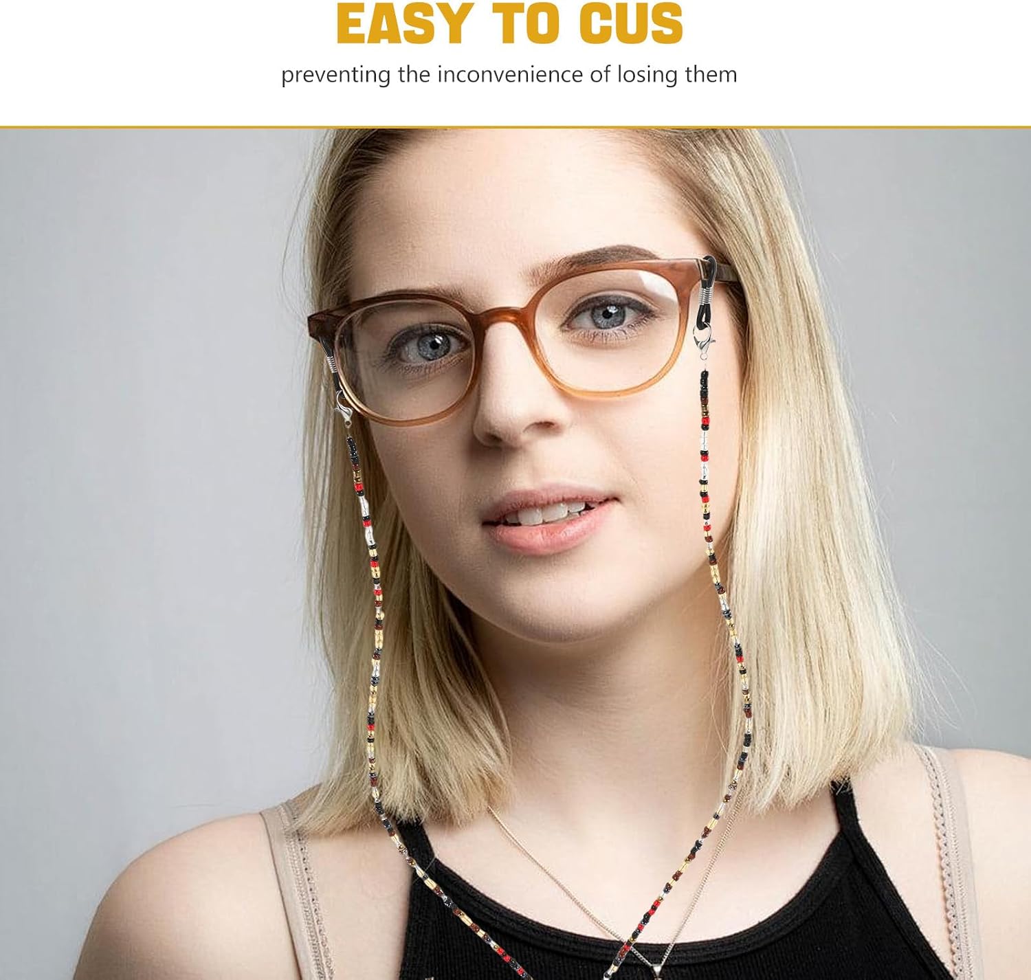Beaded Eyeglass Chain for Women, Tortoise Color Eyeglasses Strap Mask Holder, Anti-lost Sunglasses Lanyard Suitable for Reading Glasses and Handbag Accessories