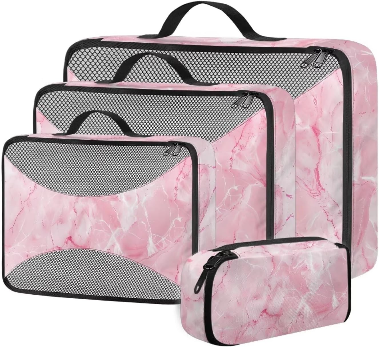 Babrukda Packing Organizer Cubes for Travel Carry On Luggage Storage Organizer Bags Pink Marble Travel Luggage Holder Bags for Suitcase Portable Women Toiletries Holder Cases