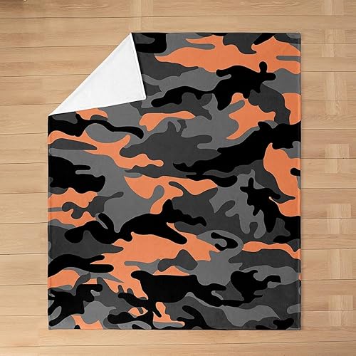 Vista 51 de Manta de cama de arte abstracto Grunge para niños, color verde azulado y naranja, manta de forro polar desordenada con pintura de óxido, manta Multi