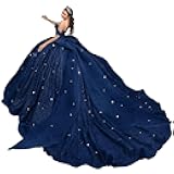Sparkly Beading Tulle Quinceanera Dresses with Bow Off Shoulder Sweet 16 Dresses Crystal XV Dresses with Long Train