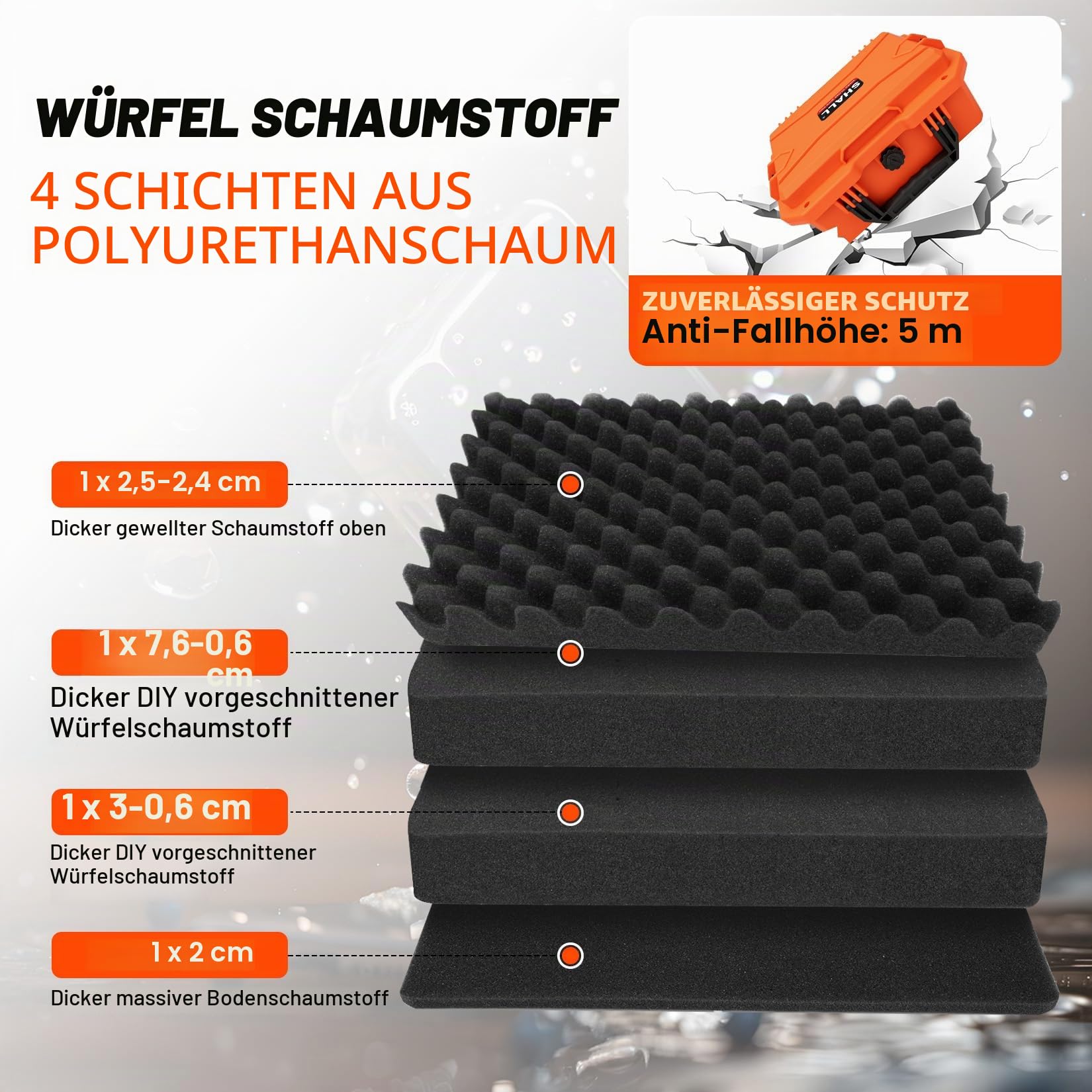 Shall Universal Kamera Koffer L, wasserdicht Staubdicht Schockfest, mit Schaum-Einlagen, für Kamera, Objektiv, Elektronik, Messgeräte, fotokoffer, kamerakoffer, Orange, 35×29×15 cm
