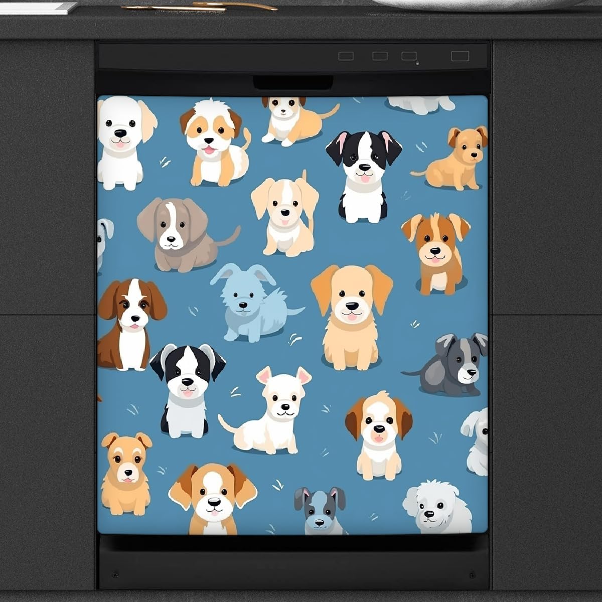 Dishwasher Magnet Cover, Dogs Pattern Magnetic Fridge Panel Decal Washing Machine Panel Cover for Home Kitchen Decor 21 x 26 Inch