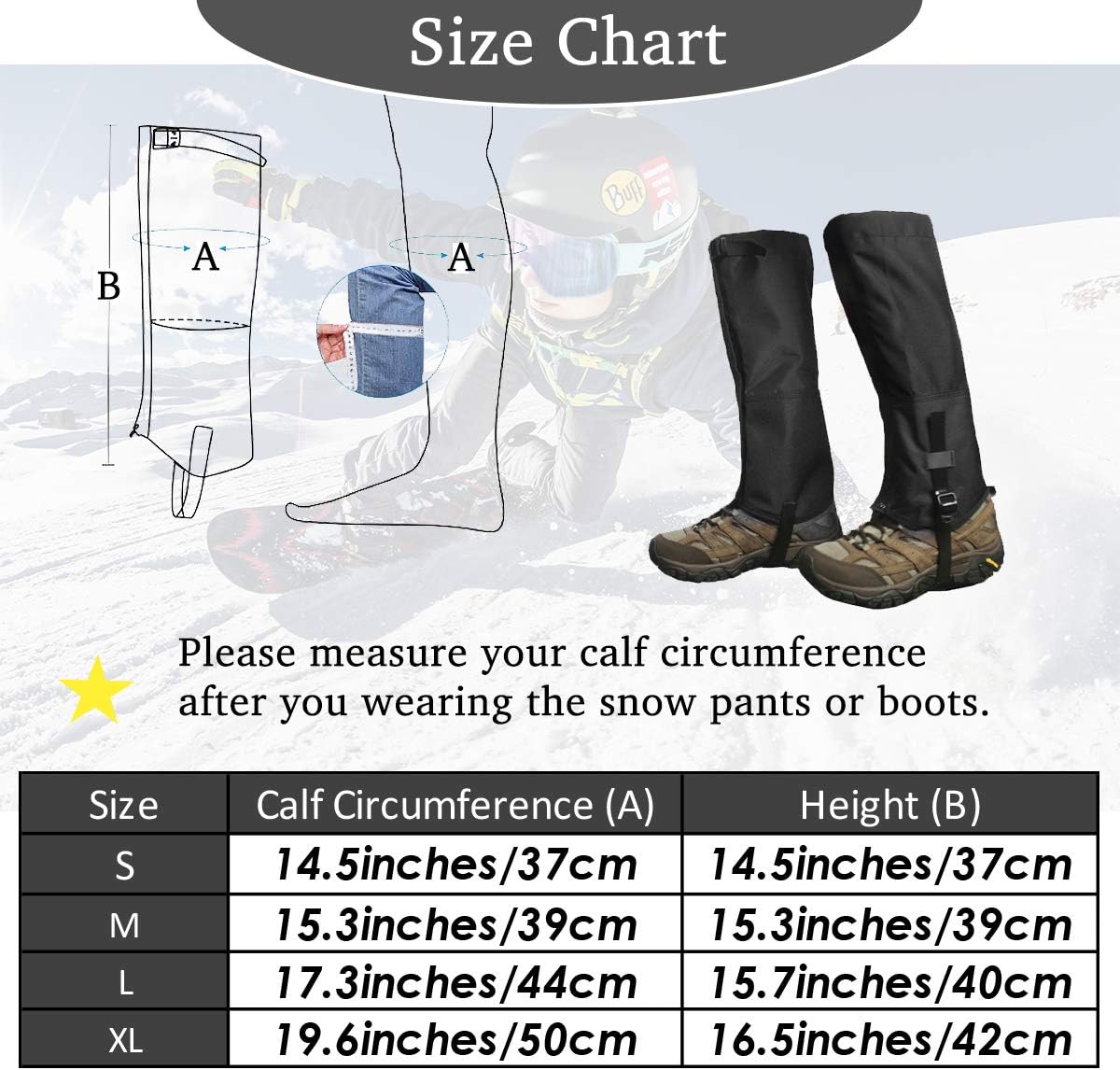 Frelaxy Leg Gaiters, Hiking Gaiters, Ultra Strong 900D Oxford Gaiters for Hunting, Waterproof and Adjustable Snow Boot Gaiters for Skiing Motorcycle Snowshoeing Men & Women : Sports & Outdoors