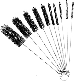 AORZOV 10PCS Straw Cleaner Brushes, 8 Inch Tube Cleaning Brush and Nylon Pipe Brush Set, Small Bottle Cleaning Brushes for Narrow Neck Sippy Cups Straws Teapot Nozzle(Black)