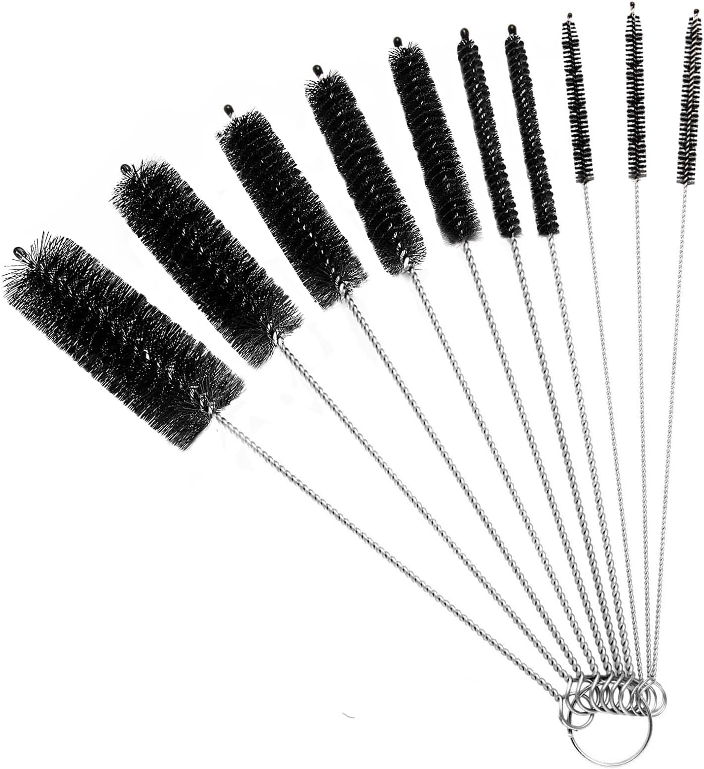 10PCS Straw Cleaner Brushes, 8 Inch Tube Cleaning Brush and Nylon Pipe Brush Set, Small Bottle Cleaning Brushes for Narrow Neck Sippy Cups Straws Teapot Nozzle(Black)