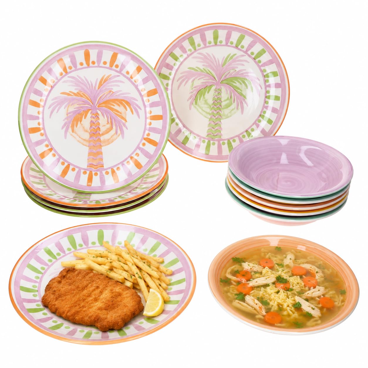 MamboCat Tropicana 12tlg Tafelservice Palmen & Pastell Teller tief & flach