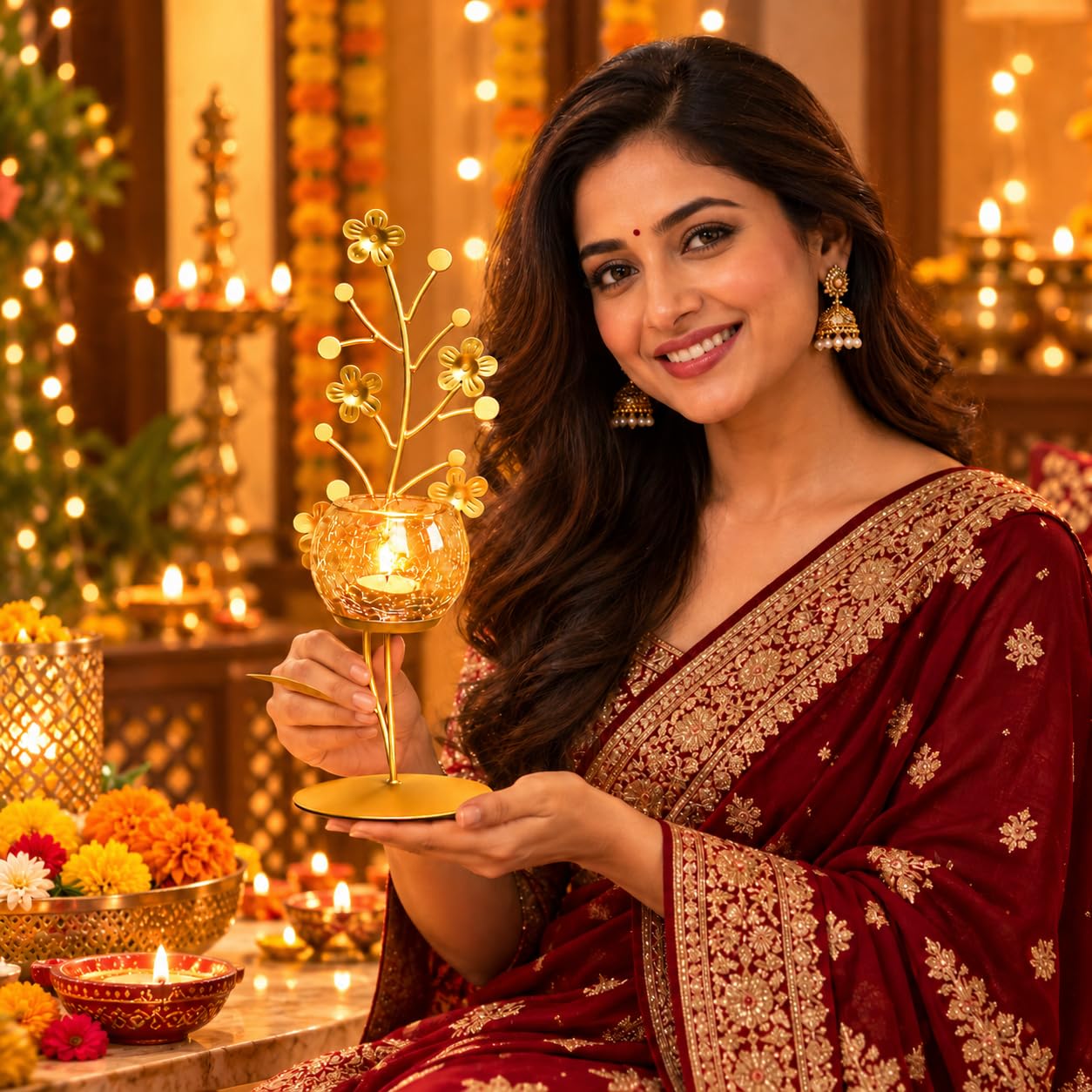 Golden Metal Glass Votive Holder - Elegant Candle Decor -3
