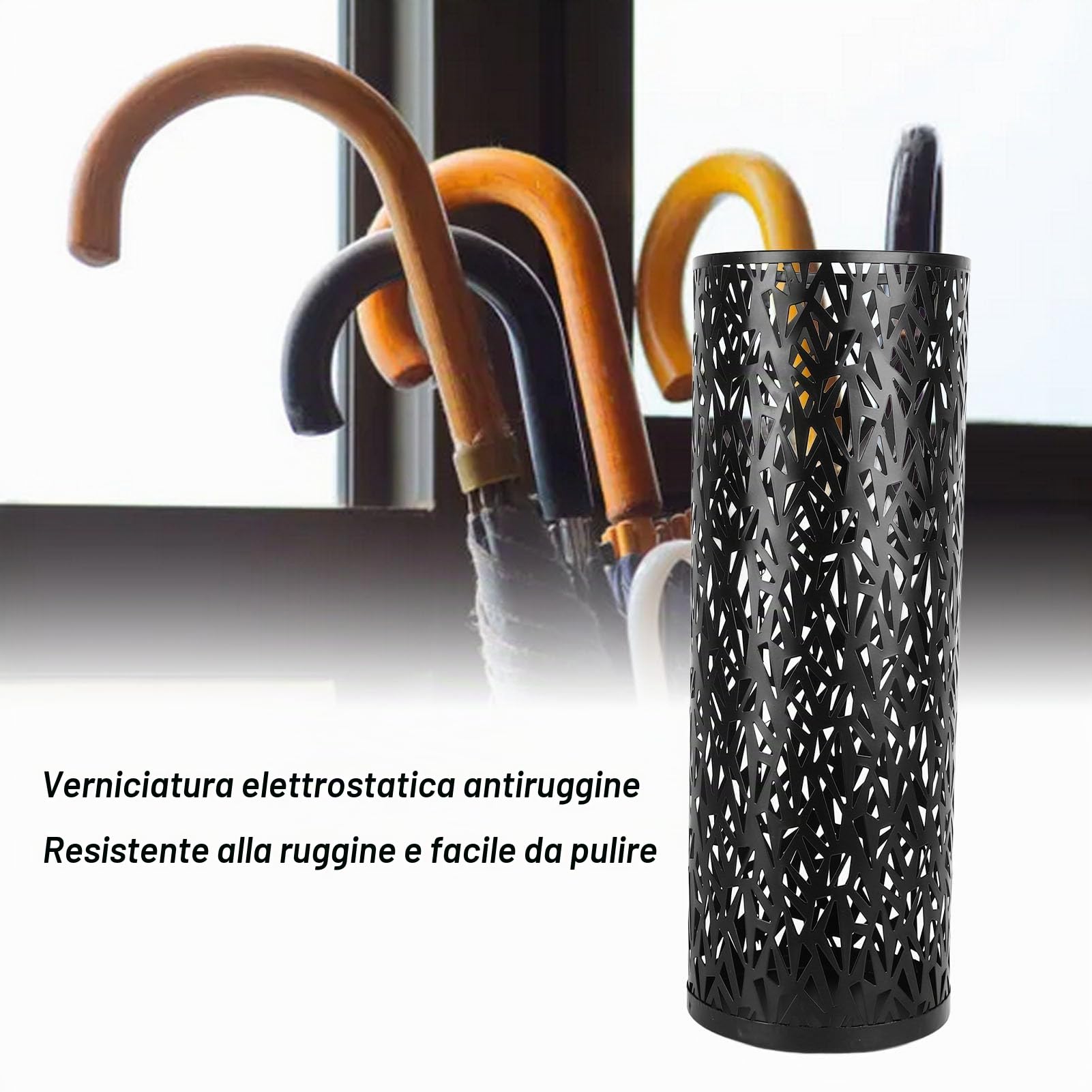 TYENAZA Portaombrelli Per Ingresso, Contenitore Organizzatore Portaombrelli Rotondo Scavato In Metallo Per Arredamento Ufficio Domestico Hotel (M)