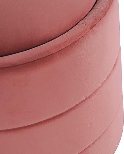 Miniatura 6 de HomePop Otomana redonda de almacenamiento con tapa extraíble, decoración del hogar, otomana redonda tapizada de terciopelo, terciopelo rosa rubor