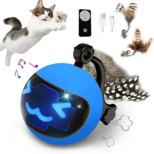 Miniatura 8 de Pelota móvil para gatos con cola de plumas, juguete interactivo recargable 2025 con control remoto para ejercicios de gatos de interior, bola