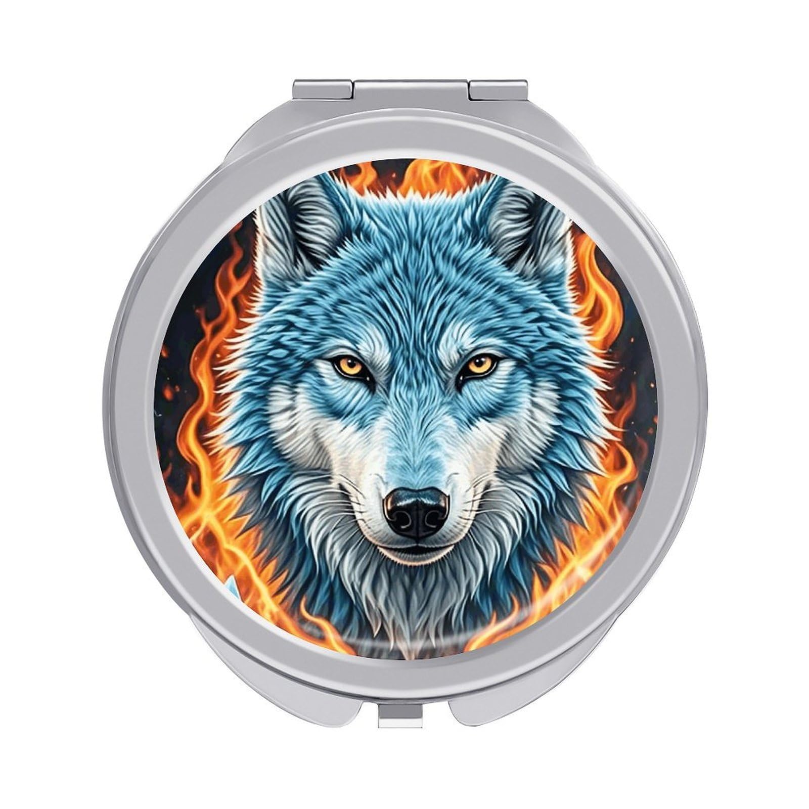 FodPand Compact Hand Mirror with 1x/2x Magnifying Round Travel Makeup Mirror Mini Foldable Wolf Cosmetic Mirrors Travel Essentials Gift for Women Girl Portable for Pocket Purse -Silver