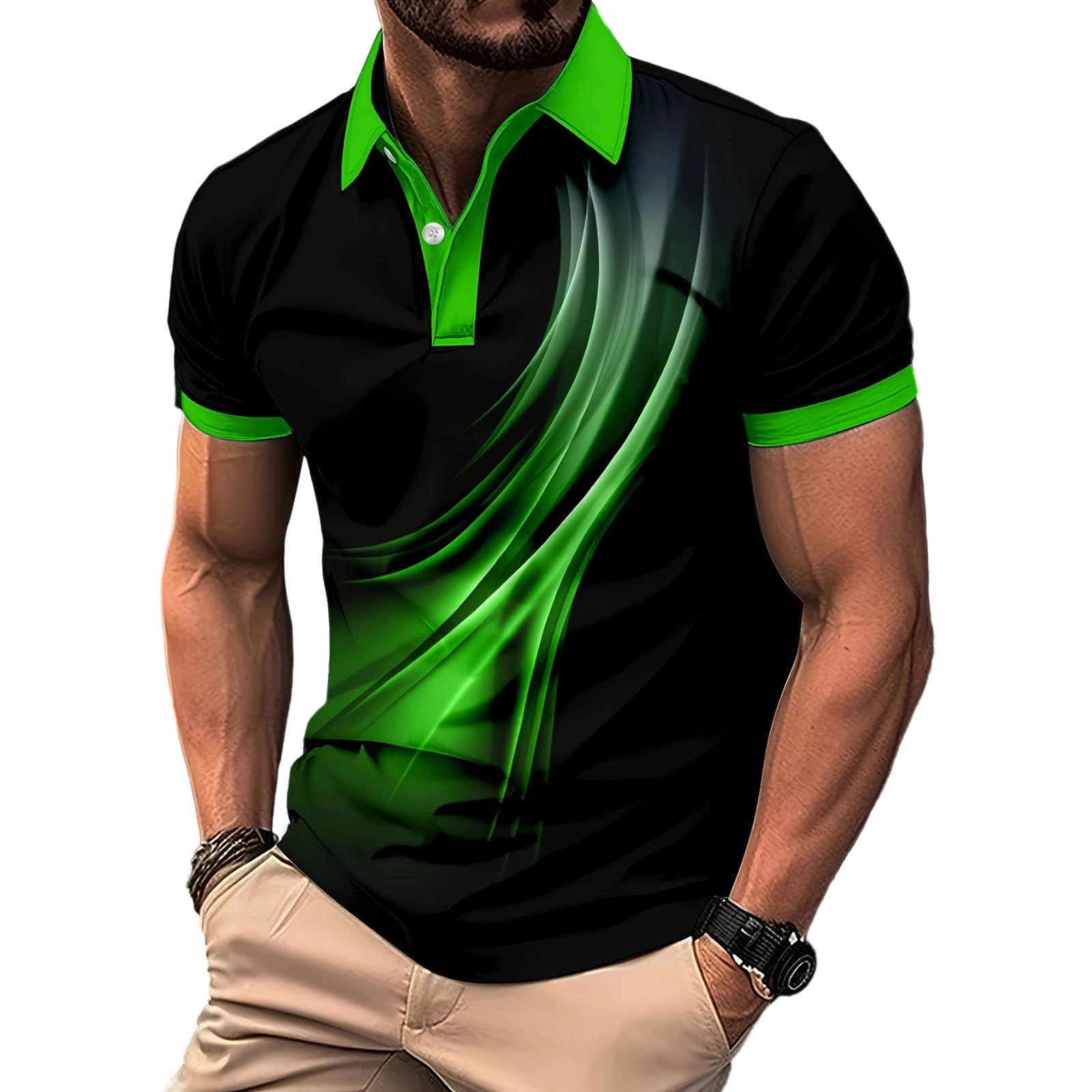 Men's Golf Polo Shirt T-Shirt Gradient Plaid Party Casual Short Sleeve Shirts Quick Dry Moisture Wicking Athletic Shirt — view 18