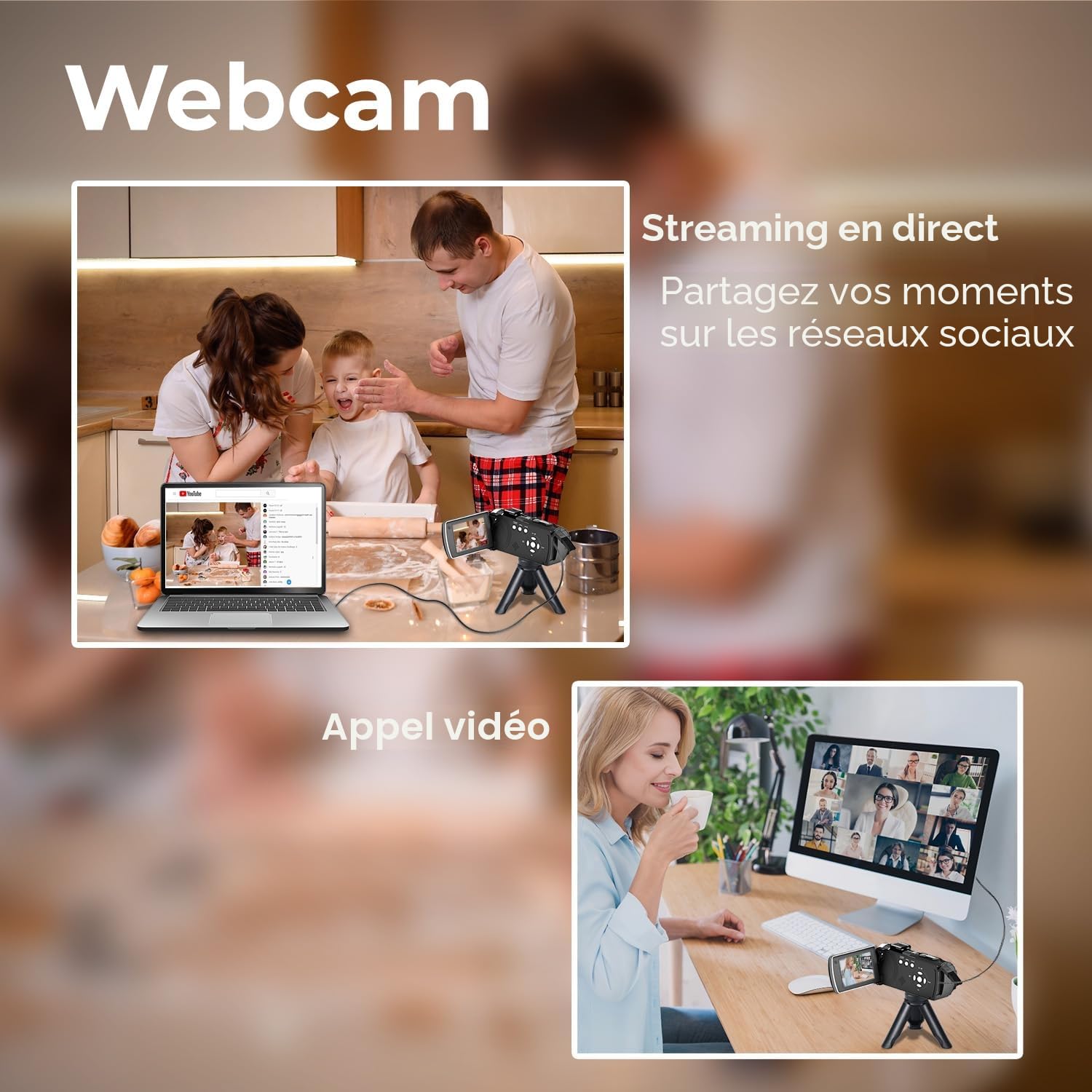 Caméra Vidéo 2.7K 48MP, Zoom Numérique 18X, Écran Rotatif 270° 3 Pouces avec Carte 32GB et Batterie