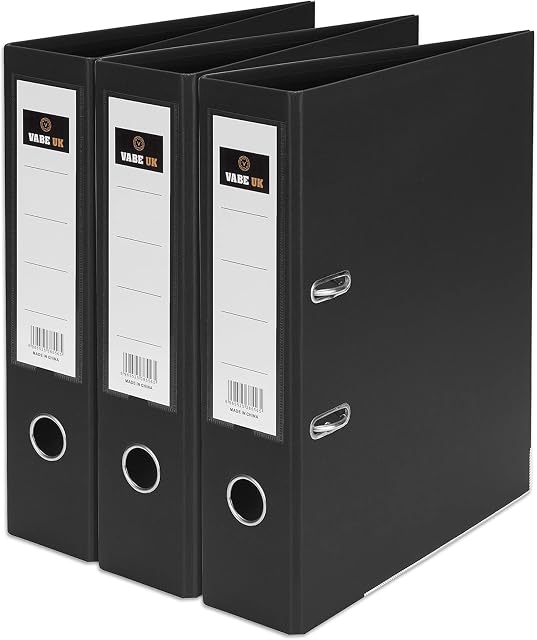 Vabe UK A4 Arch Lever Files  Premium Quality Folders - Holds Up to 550 Sheets of A4 80gsm Papers  (Pack of 3).(Black)