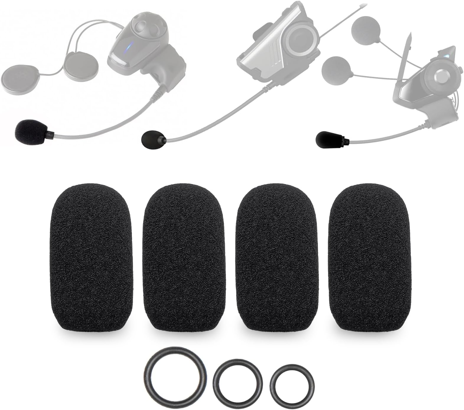4 Pack SENA SRL Microphone System for Shoei Neotec 2 Helmet Sena SMH10 20s 30s 50s 60s 30k 3S SMH5 Microphone Sponge Windscreen Pop Filter + 12 O-Rings 3 Sizes