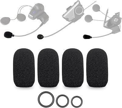 4-Pack Mic Covers Compatible with SENA SRL Mic System for Shoei Neotec 2 Helmet, For Sena SMH10 20s 30s 50s 60s 30k 3S SMH5 Microphone Sponge Windscreen Pop Filter + 12 O-Rings in 3 Size