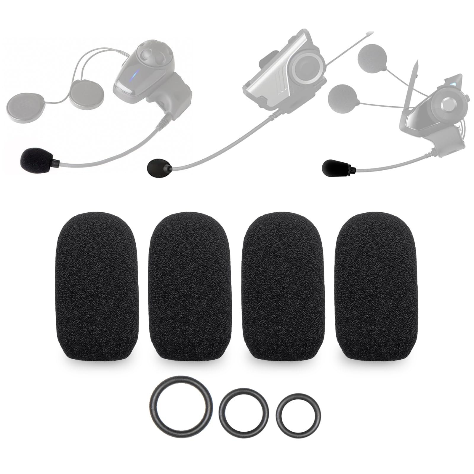 4 Pack SENA SRL Microphone System for Shoei Neotec 2 Helmet Sena SMH10 20s 30s 50s 60s 30k 3S SMH5 Microphone Sponge Windscreen Pop Filter + 12 O-Rings 3 Sizes