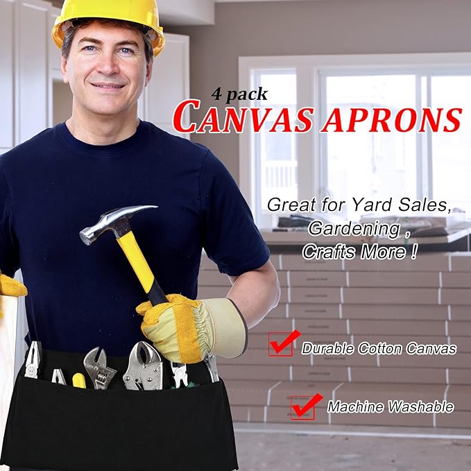 Delantal de lona con 2 bolsillos y ajuste de cintura unisex miniatura 5