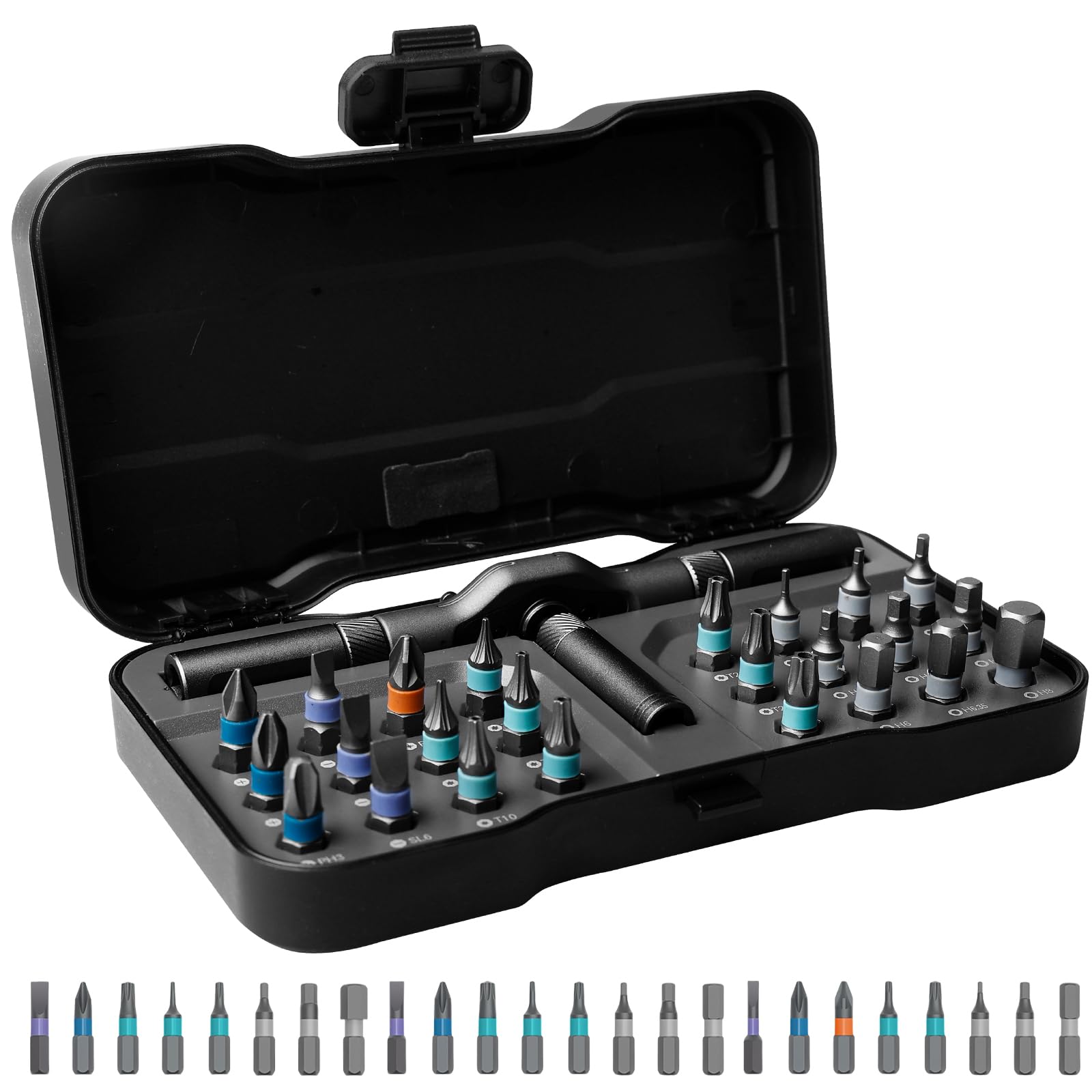 WANDGU 24 en 1 Jeu de Tournevis à Cliquet: Cliquet Screwdriver 24 en 1 avec Detachable Manche en T, Jeu de Tournevis à Cliquet L