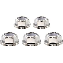 RISON Titanium Nut Flange Nylon Lock Nut GR5 6AL4V Titanium Flange Nylon Lock Nut Pack of 5 M12x1.25mm, Titanium Silver