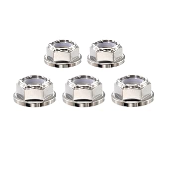 RISON Titanium Nut Flange Nylon Lock Nut GR5 6AL4V Titanium Flange Nylon Lock Nut Pack of 5 (M6x1.0mm, Titanium Silver)