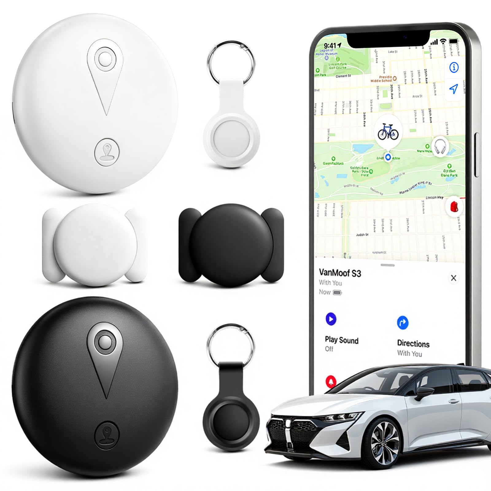 2 Mini GPS Tracker Magnetisch – Fahrzeugortung ohne monatliche Gebühr, Echtzeit-GPS-Tracker mit Smartphone-App für Android & iOS, GPS auto Tracker, für Autos, Fahrräder, Gepäck, Haustiere.Weiß,Schwarz